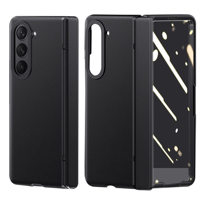 For Samsung Galaxy Z Fold5 5G Leather Coated PC Case Hinge Skin-touch Phone Cover with HD Clear Tempered Glass Film For Samsung Galaxy Z Fold5 5G Leather Coated PC Case Hinge Skin-touch Phone Cover with HD Clear Tempered Glass Film